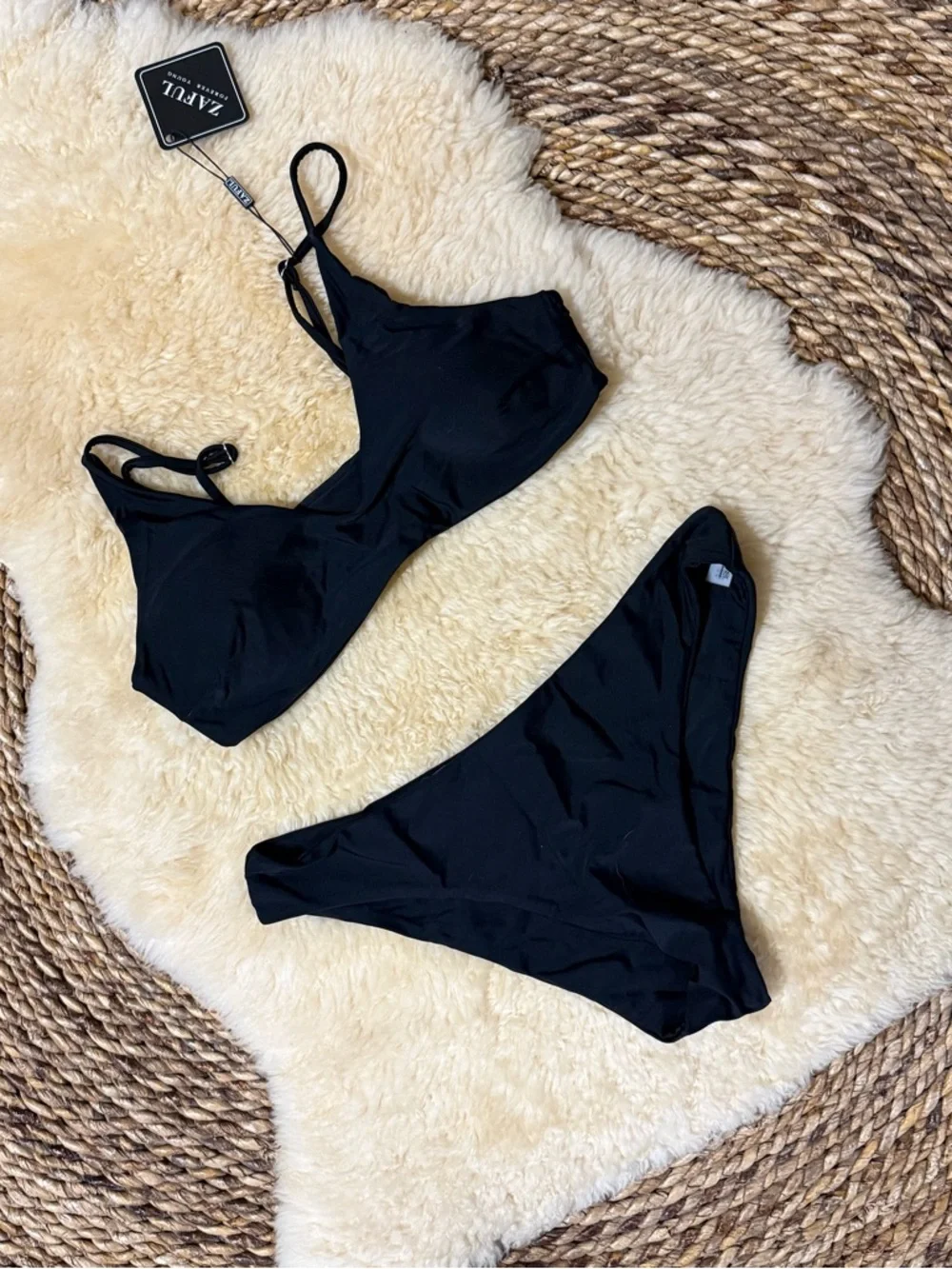 Zaful Black Two-Piece Bikini Set - Scoop Top & Classic Bottoms - Picture 1 of 3